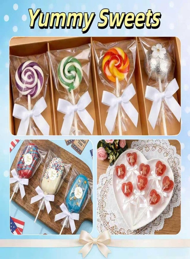 Treayes 100PCS Clear Rice Krispie Treat Bags with Ribbon Bow and Thank You Stickers, Flat Cellophane Bags for Individually Wrapped Cake Pops, Cakesicles,Candies, Chocolates, Marshmallow, Macarons, Cookies(White) - Image 4
